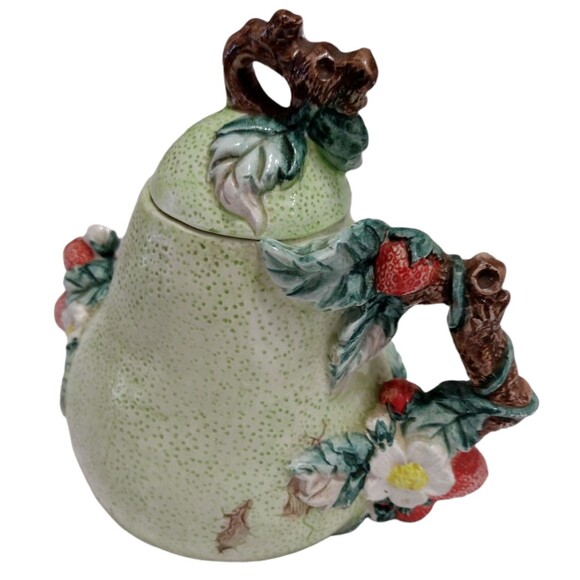 VTG Pear Floral Teapot With Lid Green Fruit Vine  Heritage Mint Collectibles - Picture 2 of 6